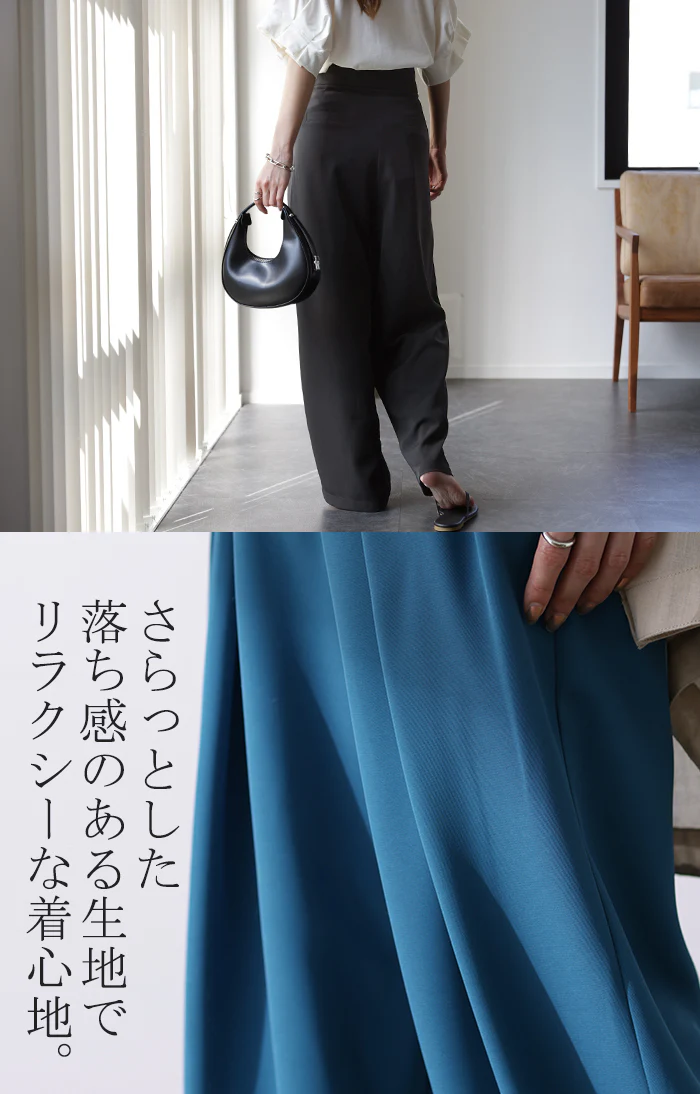 新体験!美タック。マジカル「面テープ」 タック パンツ カラーパンツ スラックス レディース ワイドパンツ ワイド ロング 体型カバー ボトムス ストレート ズボン ハイウエスト タックパンツ 春 夏 グリーン きれいめ タック マジックテープ HUG.U - Image 12