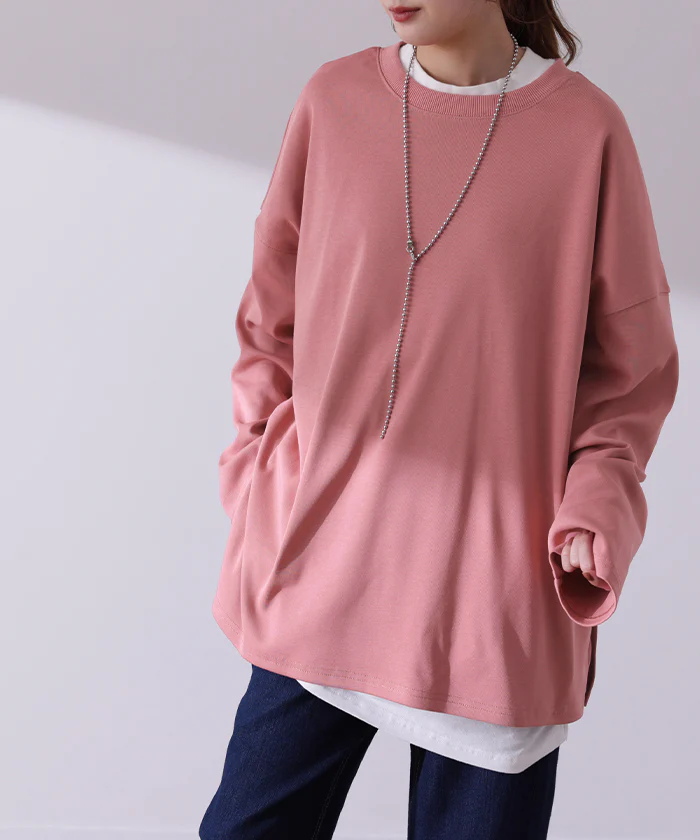ロンT 「究極ルーズ」 レディース カットソー ティーシャツ 無地 長袖 Tシャツ ロング チュニック ビッグ ドルマン 大きいサイズ きれいめ ゆる トップス ドルマン Uネック 長い 体型カバー 大人 お洒落 グリーン 白 春 夏 HUG.U メール便 - Image 35
