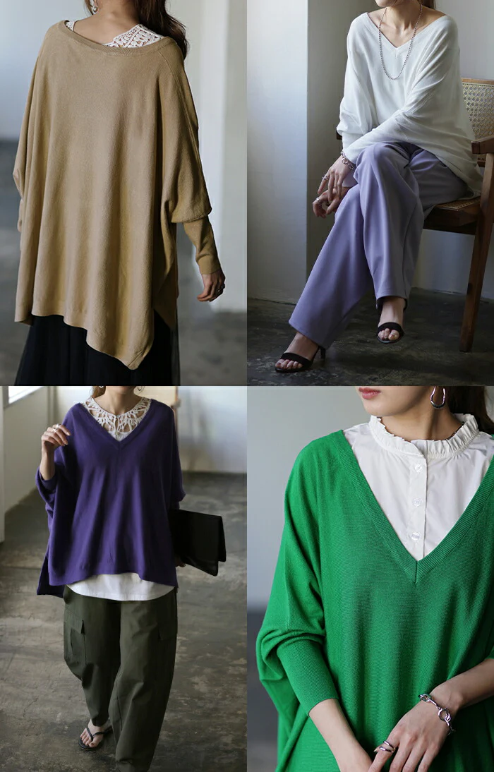 【特別価格】 むささびニット 「とろみ。」 体型カバー レイヤード レディース トップス ドルマントップス セーター Vネック ゆったり ドルマンスリーブ 無地 スリット 薄手 ドロップショルダー 長袖 大きいサイズ リブ お尻が隠れる グリーン 紫 春 夏 HUG.U - Image 17