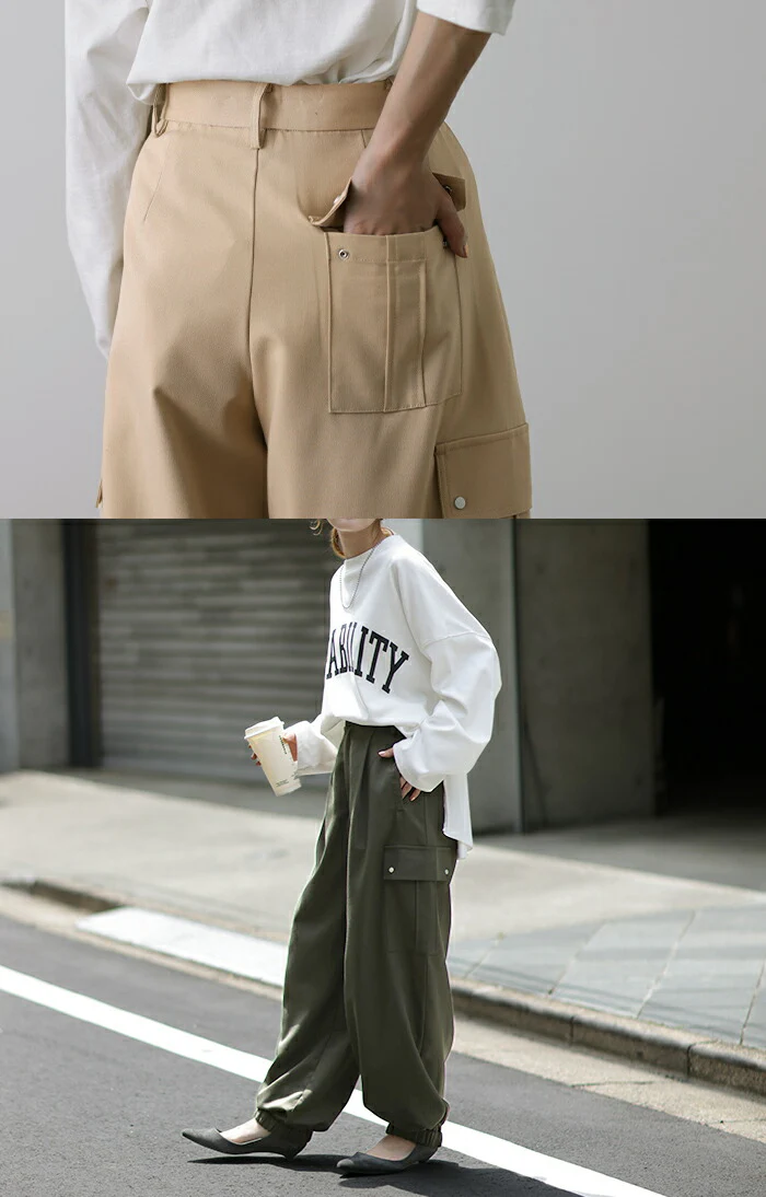 【夏セール】 本格派「お洒落 かっこいい。」 カーゴパンツ パンツ ワイドパンツ カーゴ サーカスパンツ タックパンツ ゆったり ワイド レディース ジョガーパンツ カーブパンツ ボトムス ロング ズボン ボトム 体型カバー カーキ ベージュ 春 夏 HUG.U - Image 24