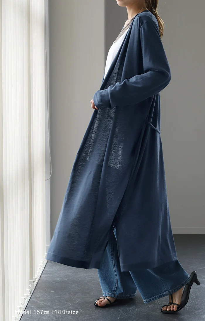 スラっと縦長『 UVカット 』カーデ カーディガン ■一部7月下旬入荷 ロングカーディガン レディース 紫外線対策 ロングカーデ アウトドア ロング 長袖 ライトアウター ナチュラル スラブ 羽織 透け シアー サマーニット きれいめ 体型カバー 大きいサイズ 春 夏 HUG.U - Image 6