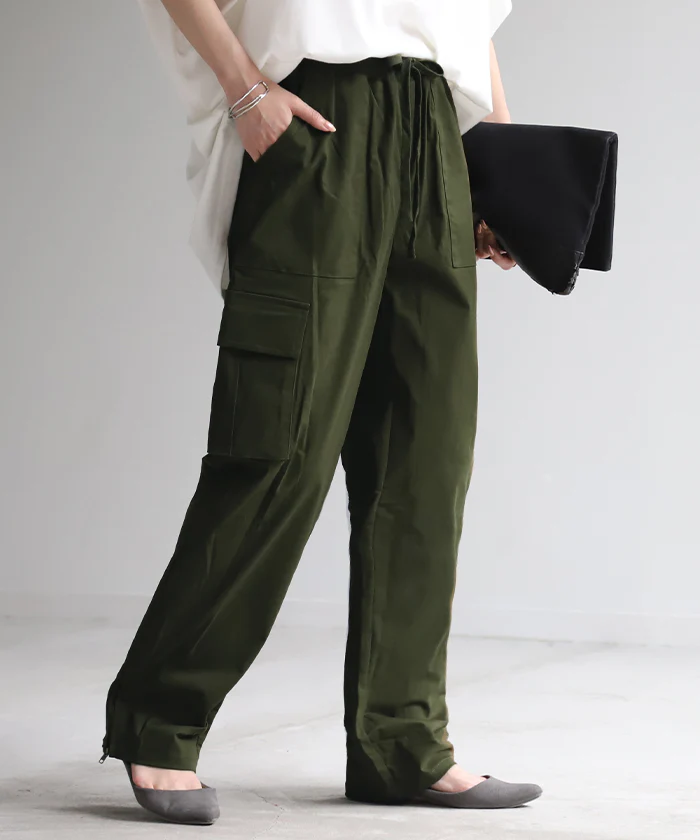 欲張り「テーパード & ワイド」 裾2way ワイドパンツ ■一部7月中旬入荷 ボトムス ストレッチ テーパードパンツ バギーパンツ ロング ゴム カーゴパンツ チノパン チノ カーゴ ロングパンツ ワークパンツ 2way 大きいサイズ ブラック 春 夏 HUG.U - Image 5