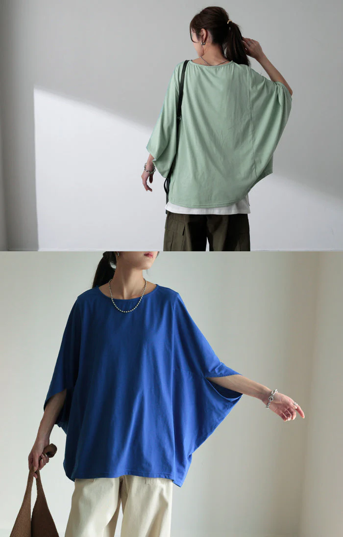 アウトレット Tシャツ 『 ストンっと落ち感。』 体型カバー トップス 二の腕カバー レディース ドルマンスリーブ インナー ティーシャツ チュニック ビッグ プラスサイズ 半袖 大きいサイズ 長め ゆったり 変形シルエット ロング 白 お尻が隠れる 白 黒 春 夏 HUG.U メール便 - Image 22
