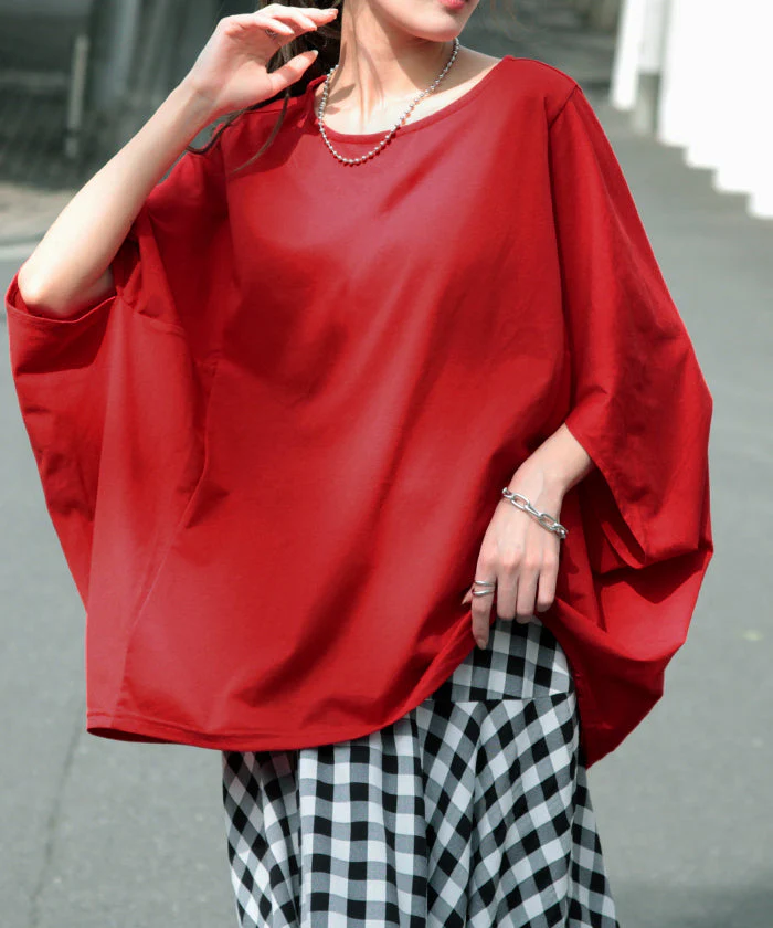 アウトレット Tシャツ 『 ストンっと落ち感。』 体型カバー トップス 二の腕カバー レディース ドルマンスリーブ インナー ティーシャツ チュニック ビッグ プラスサイズ 半袖 大きいサイズ 長め ゆったり 変形シルエット ロング 白 お尻が隠れる 白 黒 春 夏 HUG.U メール便 - Image 35