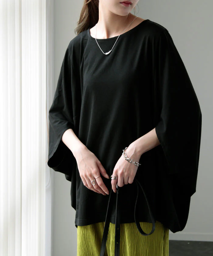 アウトレット Tシャツ 『 ストンっと落ち感。』 体型カバー トップス 二の腕カバー レディース ドルマンスリーブ インナー ティーシャツ チュニック ビッグ プラスサイズ 半袖 大きいサイズ 長め ゆったり 変形シルエット ロング 白 お尻が隠れる 白 黒 春 夏 HUG.U メール便 - Image 49