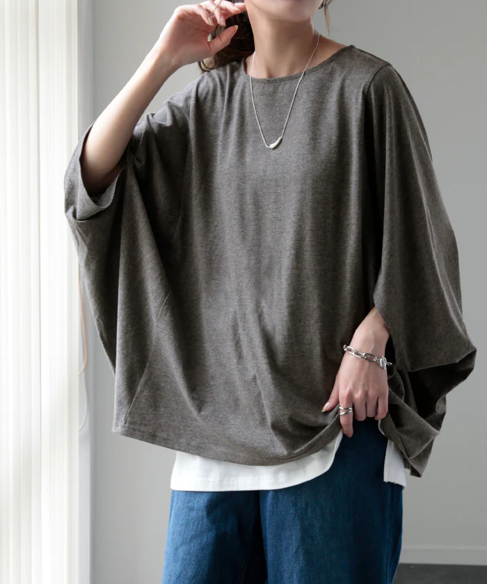 アウトレット Tシャツ 『 ストンっと落ち感。』 体型カバー トップス 二の腕カバー レディース ドルマンスリーブ インナー ティーシャツ チュニック ビッグ プラスサイズ 半袖 大きいサイズ 長め ゆったり 変形シルエット ロング 白 お尻が隠れる 白 黒 春 夏 HUG.U メール便 - Image 69