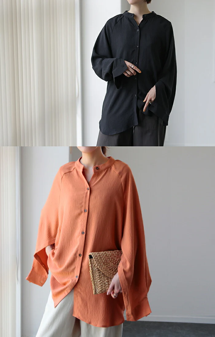 旬な シャツ 「袖開き デザイン」 とろみ レディース トップス ロング ロングシャツ ブラウス チュニック 袖ボタン シアー ノーカラー 体型カバー オーバーサイズ シボ感 シワになりにくい お尻が隠れる 長袖 羽織 大きいサイズ 白 春 夏 HUG.U - Image 22