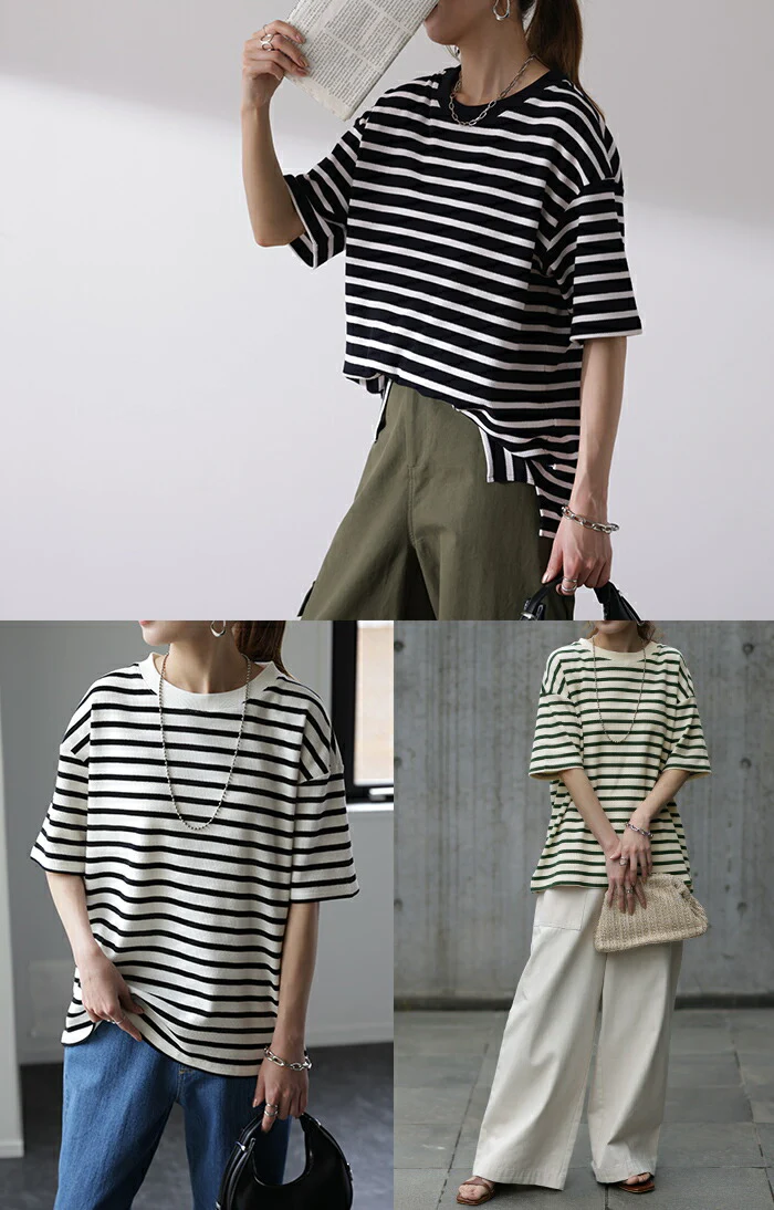 速乾 『 汗シミ 。気にせず吸収 』 ワッフル ■一部7月上旬入荷 Tシャツ ボーダー 体型カバー トップス レディース ボーダーT ティーシャツ ワッフルT サーマル リブ ドロップショルダー 半袖 二の腕カバー 大きいサイズ ゆったり 伸縮性 白 黒 厚手 白黒 春 夏 HUG.U メール便 - Image 10