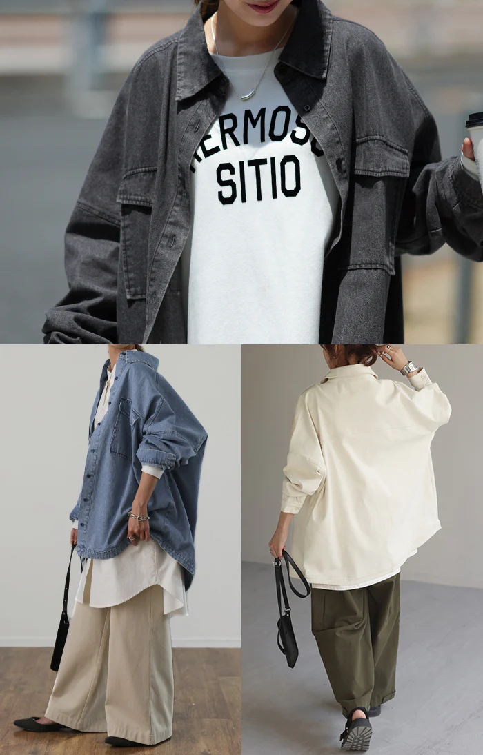 シャツ ≦ Gジャン 未満「絶 対 理 想」 デニムシャツ オーバーサイズ アウター デニムジャケット レディース 抜き襟 デニム トップス ジャケット ブルゾン 体型カバー 大きいサイズ 長袖 羽織 ダメージ ジーンズ ブラック ブルー 春 夏 HUG.U - Image 12