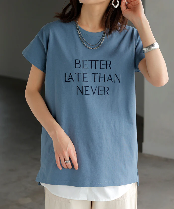 きれいめ お洒落 「大人 ロゴ 。」 刺繍 Tシャツ 半袖 ロゴT コンパクト ロゴティー フレンチ カットソー レディース トップス 綿100 無地 クルーネック スリット インナー きれいめ シンプル お尻が隠れる グリーン おしゃれ 春 夏 HUG.U メール便 - Image 34