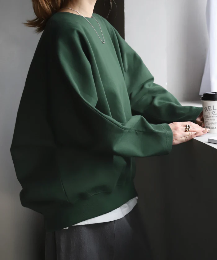 きれいめ 「大人 の スウェット」 体型カバー レディース トレーナー トップス チュニック 大きいサイズ 無地 ドルマンスリーブ スエット プルオーバー ビッグ ロング ドロップショルダー ビッグシルエット ゆる ぽわん袖 長袖 グリーン 春 夏 HUG.U - Image 29