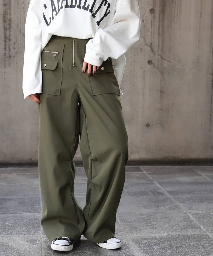 【特別価格】 高 デ ザ イ ン 性「パラシュート パンツ」 裾2way ボトムス ジョガー ワイド ワイドパンツ ロング ゴム カーゴパンツ サーカスパンツ タックパンツ ジョガーパンツ カーブパンツ カーゴ ズボン 体型カバー 2way 大きいサイズ ブラック 春 夏 HUG.U - Image 26