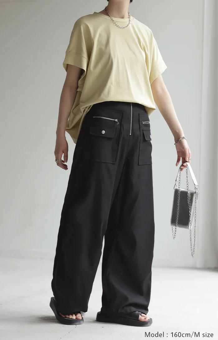 【特別価格】 高 デ ザ イ ン 性「パラシュート パンツ」 裾2way ボトムス ジョガー ワイド ワイドパンツ ロング ゴム カーゴパンツ サーカスパンツ タックパンツ ジョガーパンツ カーブパンツ カーゴ ズボン 体型カバー 2way 大きいサイズ ブラック 春 夏 HUG.U - Image 4