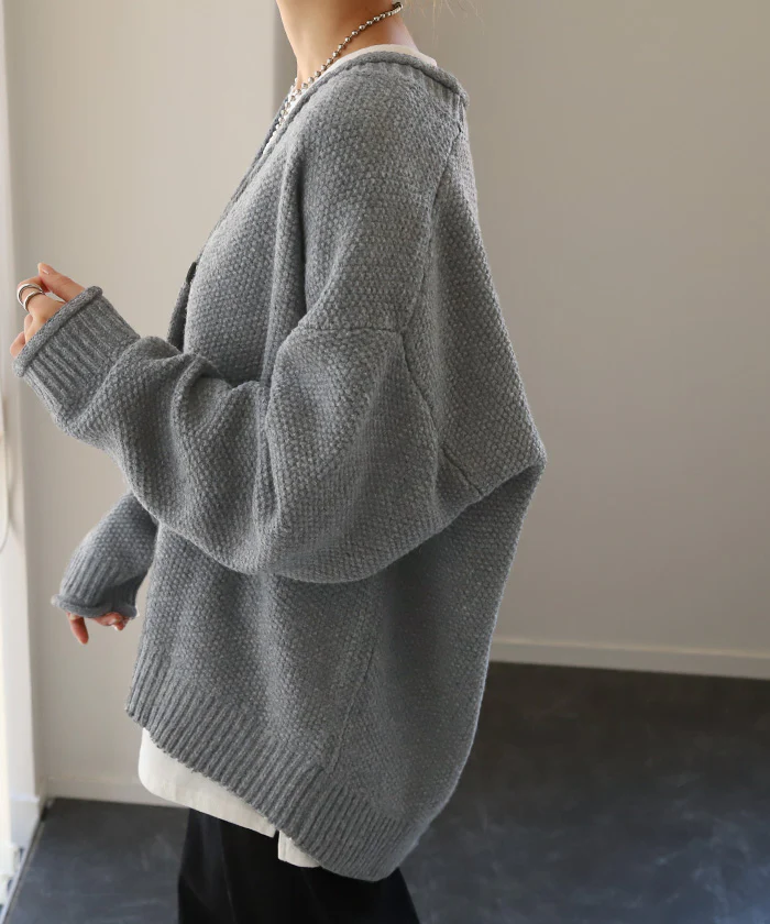 カーディガン 大人ショート丈「鹿のこニット」 チクチクしない ニット レディース セーター トップス 長袖 カーデ ニットカーディガン 羽織 チュニック 肉厚 体型カバー ゆったり 鹿のこ リブ 無地 春 夏 HUG.U - Image 46