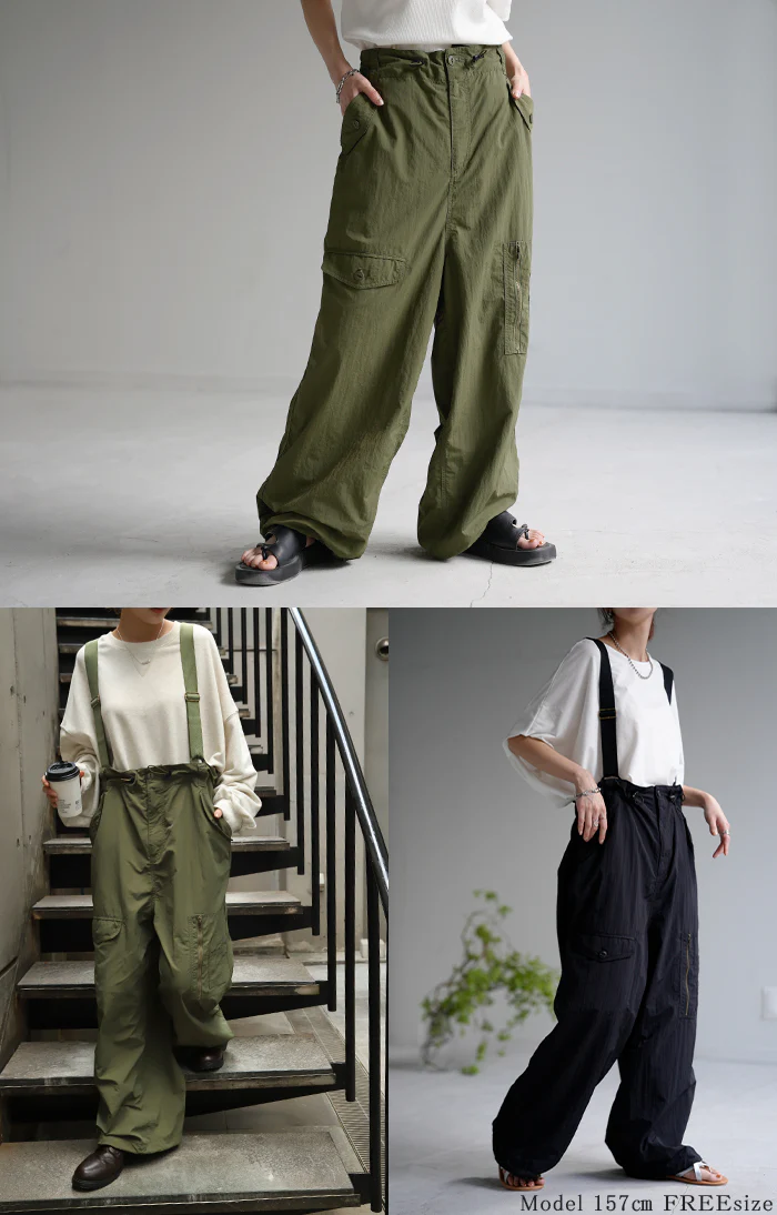 肩紐が取れる! 2way 「ミリタリー サロペット」 パンツ オールインワン サロペ レディース つなぎ ワイドパンツ ワイド オーバーオール ボトムス ロング 体型カバー キャンプ アウトドア 大きいサイズ ゆったり 無地 カーキ 黒 作業着 春 夏 HUG.U - Image 16