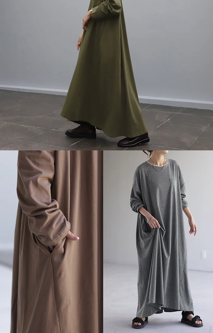 その1cm で変わる「重 ね 襟」ワンピース レイヤード レディース カットソー 長袖 ワンピ リブ Tシャツワンピース ロングワンピース ロングワンピ ロング Tシャツ ビッグ ロンT マキシワンピ 大きいサイズ フェイク 大人 体型カバー 春 夏 HUG.U - Image 7