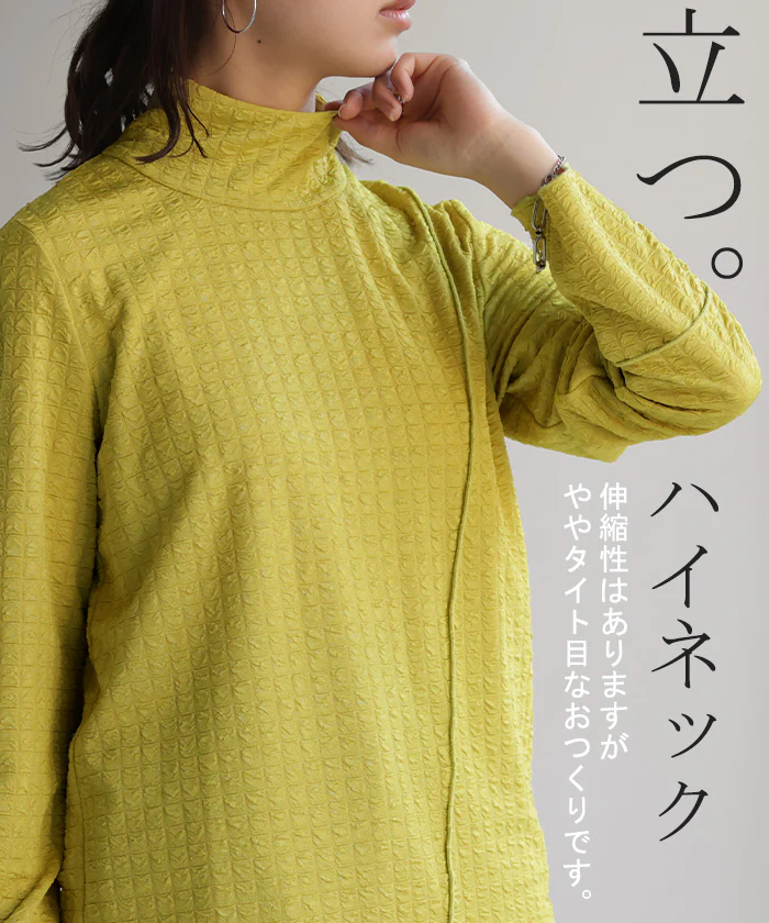 ロンT しぼ感 カットソー トップス レイヤード レディース ハイネック インナー パイピング 長袖 Tシャツ 無地 透け 重ね着 薄手 タートル きれいめ シアー シアーインナー ストレッチ タートルネック 体型カバー 大きいサイズ ブラック 春 夏 HUG.U メール便 - Image 18