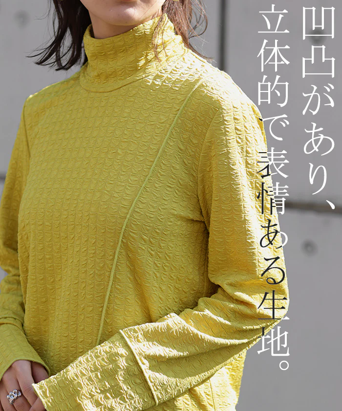 ロンT しぼ感 カットソー トップス レイヤード レディース ハイネック インナー パイピング 長袖 Tシャツ 無地 透け 重ね着 薄手 タートル きれいめ シアー シアーインナー ストレッチ タートルネック 体型カバー 大きいサイズ ブラック 春 夏 HUG.U メール便 - Image 9