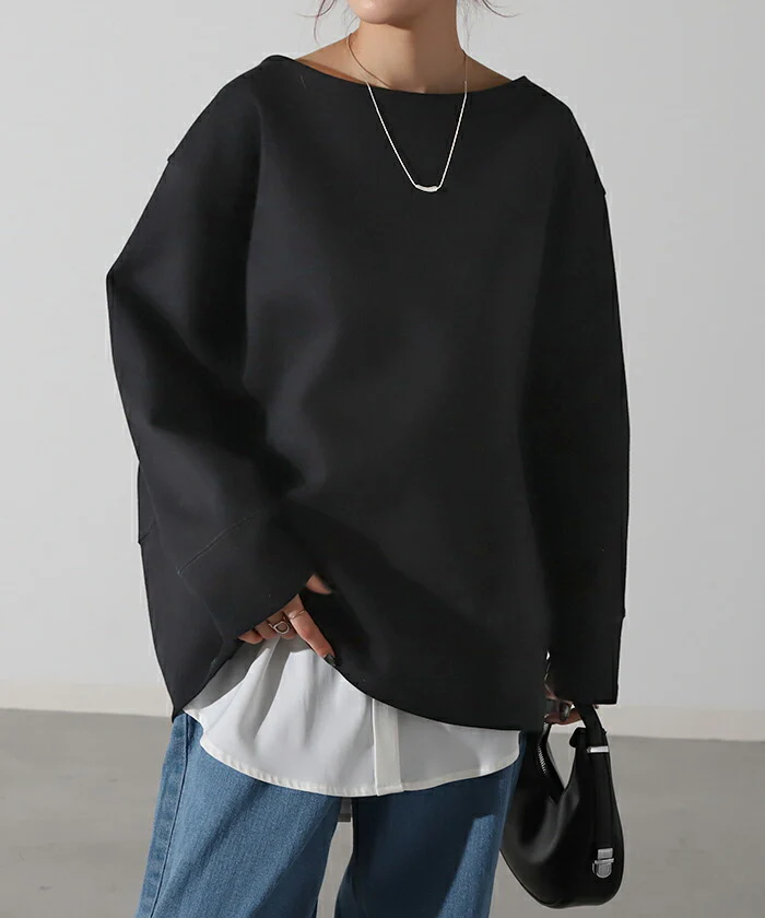 ロンT すっきり バックシャン カットソー レディース ティーシャツ 無地 長袖 Tシャツ ロング チュニック ビッグ ドルマン きれいめ ゆる トップス 切り替え Uネック 長い 体型カバー コクーン 大人 お洒落 大きいサイズ 厚手 グレー 黒 春 夏 HUG.U - Image 20