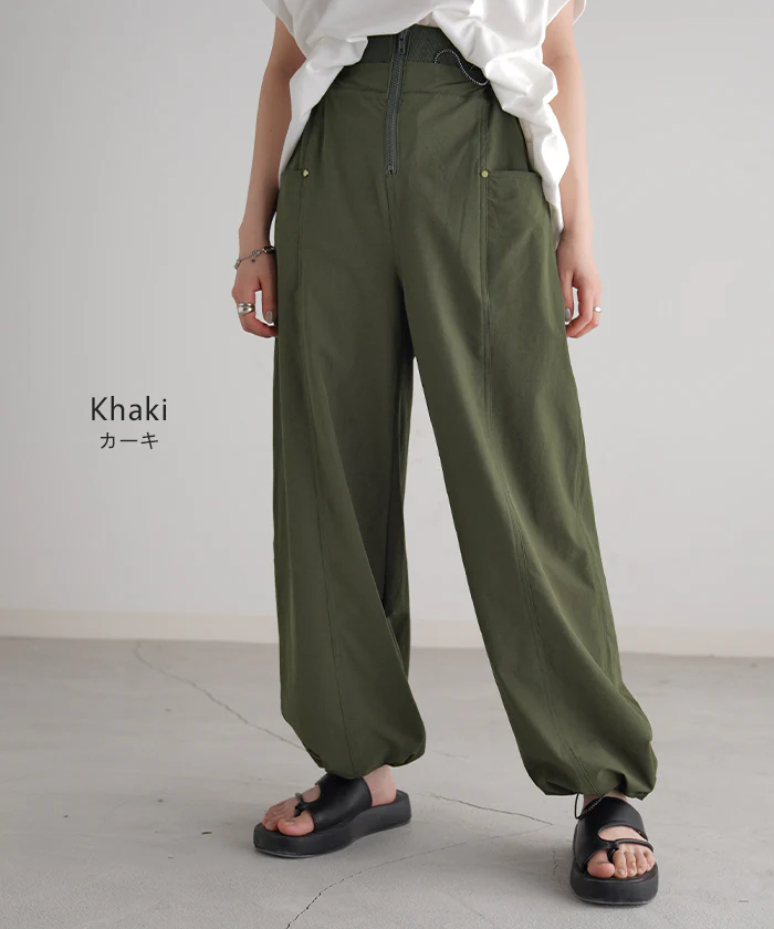 パンツ カーゴパンツ ワイドパンツ レディース ボトムス カーゴ ワイド ゴム ロング ジョガーパンツ ワークパンツ ズボン ストレート ナイロン 風 パラシュートパンツ 薄手 無地 大きいサイズ 体型カバー 軽い ベージュ 黒 ブラック カーキ 春 夏 HUG.U - Image 11