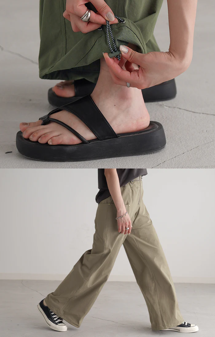 パンツ カーゴパンツ ワイドパンツ レディース ボトムス カーゴ ワイド ゴム ロング ジョガーパンツ ワークパンツ ズボン ストレート ナイロン 風 パラシュートパンツ 薄手 無地 大きいサイズ 体型カバー 軽い ベージュ 黒 ブラック カーキ 春 夏 HUG.U - Image 15