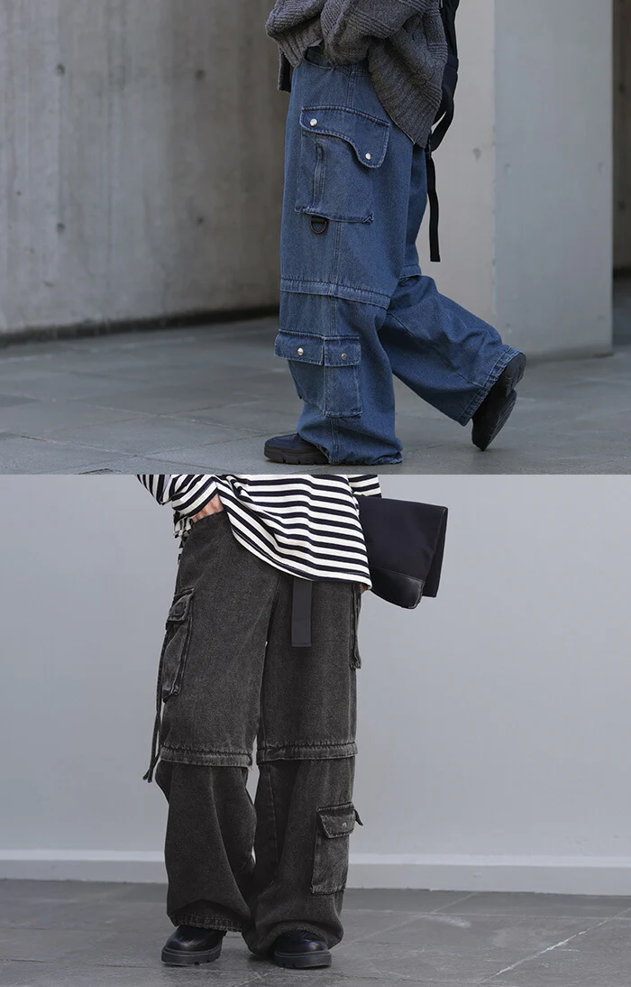 ルーズ 「差別化 デニム」 マルチWAY デニムパンツ パンツ ハーフパンツ ワイドパンツ レディース ワイド ジーンズ ジーパン ボトム カーゴパンツ 体型カバー ボトムス ストレート ズボン ゆったり ユーズド風 ゴム 大きいサイズ ベルト 春 夏 HUG.U - Image 16