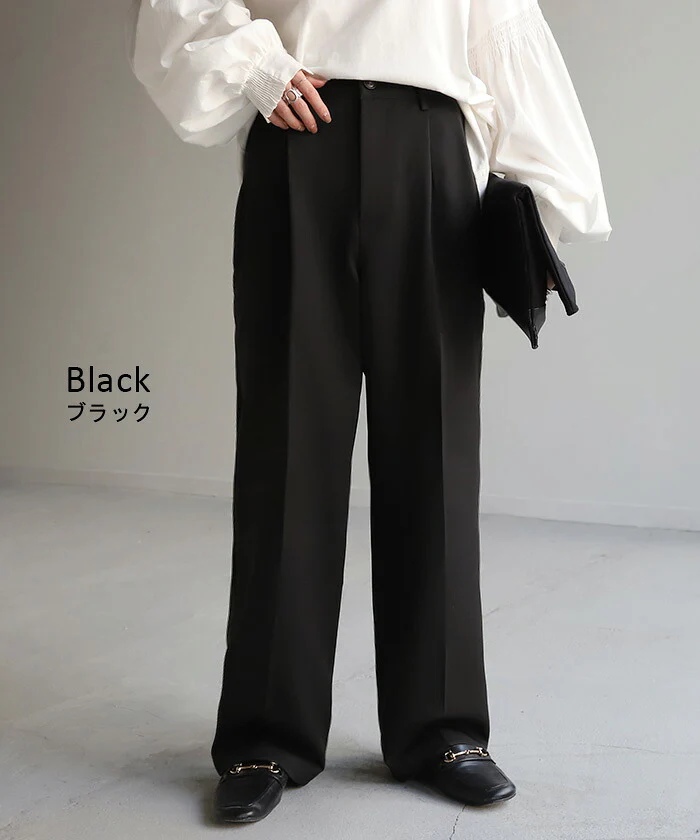 「最強タック」 パンツ タックパンツ レディース タック ワイドパンツ ワイド ロング 大きいサイズ ボトム 体型カバー ボトムス ストレート ズボン ハイウエスト オフィス スラックス レディースパンツ ゴム 長 ズボン 黒 グリーン きれいめ 夏 春 - Image 4