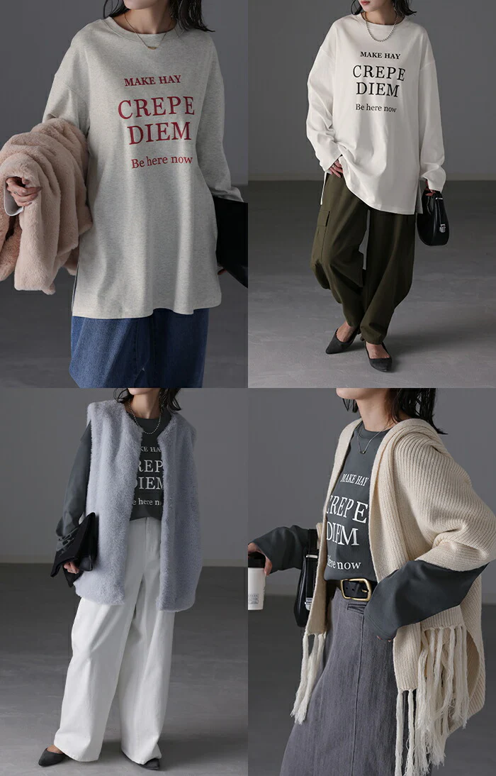 ロゴT 「すっきり ルーズ」 レディース ロゴ ロンT カットソー ティーシャツ 無地 長袖 Tシャツ ロング チュニック ビッグ プリント ドルマン 大きいサイズ きれいめ ゆる トップス ドルマン Uネック 長い 体型カバー 大人 お洒落 白 春 夏 HUG.U メール便 - Image 16