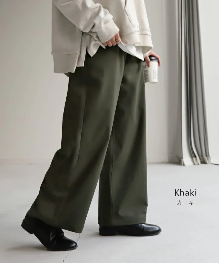 えっ…軽い。 裏起毛 ワイドパンツ パンツ レディース 微起毛 ワイド 大きいサイズ ボトムス ロング ストレート 疲れないパンツ ボトム 体型カバー ズボン ゆったり ハイウエスト ストレートパンツ ゴム 脚長 ルーズ 太め ゴム 春 夏 カーキ HUG.U - Image 11