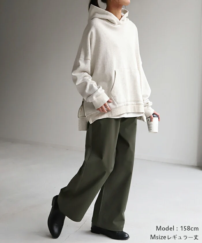 えっ…軽い。 裏起毛 ワイドパンツ パンツ レディース 微起毛 ワイド 大きいサイズ ボトムス ロング ストレート 疲れないパンツ ボトム 体型カバー ズボン ゆったり ハイウエスト ストレートパンツ ゴム 脚長 ルーズ 太め ゴム 春 夏 カーキ HUG.U - Image 22