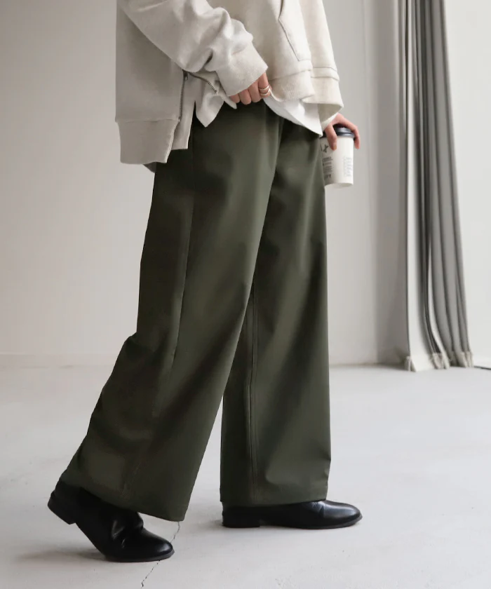 えっ…軽い。 裏起毛 ワイドパンツ パンツ レディース 微起毛 ワイド 大きいサイズ ボトムス ロング ストレート 疲れないパンツ ボトム 体型カバー ズボン ゆったり ハイウエスト ストレートパンツ ゴム 脚長 ルーズ 太め ゴム 春 夏 カーキ HUG.U - Image 26