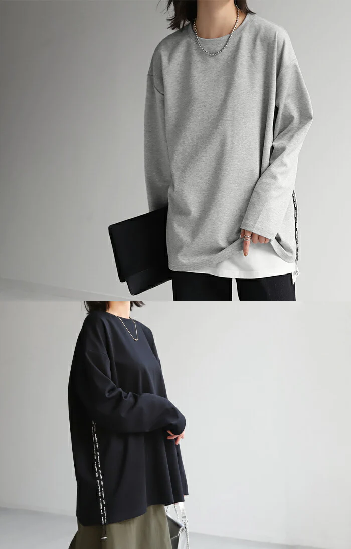 『 拘り。』 ドロスト ロンT レディース ロゴ カットソー ティーシャツ 無地 長袖 Tシャツ ロング チュニック ビッグ ロゴT 大きいサイズ 変形シルエット シャーリング きれいめ ゆる トップス 長い 体型カバー 大人 お洒落 グリーン 白 春 夏 HUG.U メール便 - Image 28