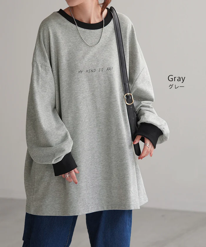 ロンT プリント レディース カットソー Tシャツ ■一部7月上旬入荷 プリント 長袖 厚手 ロング ロゴ ロゴT バックプリント チュニック 大きいサイズ きれいめ ゆる トップス Uネック 長い オーバーサイズ 体型カバー アート バック お尻が隠れる 白 春 夏 HUG.U - Image 13