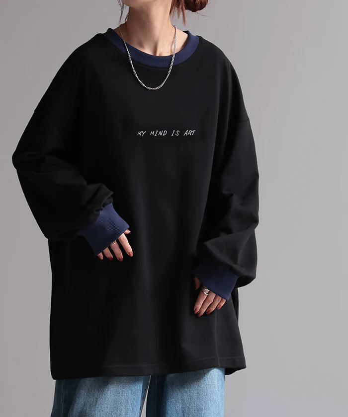 ロンT プリント レディース カットソー Tシャツ ■一部7月上旬入荷 プリント 長袖 厚手 ロング ロゴ ロゴT バックプリント チュニック 大きいサイズ きれいめ ゆる トップス Uネック 長い オーバーサイズ 体型カバー アート バック お尻が隠れる 白 春 夏 HUG.U - Image 27