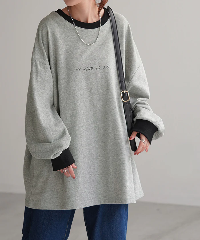 ロンT プリント レディース カットソー Tシャツ ■一部7月上旬入荷 プリント 長袖 厚手 ロング ロゴ ロゴT バックプリント チュニック 大きいサイズ きれいめ ゆる トップス Uネック 長い オーバーサイズ 体型カバー アート バック お尻が隠れる 白 春 夏 HUG.U - Image 28