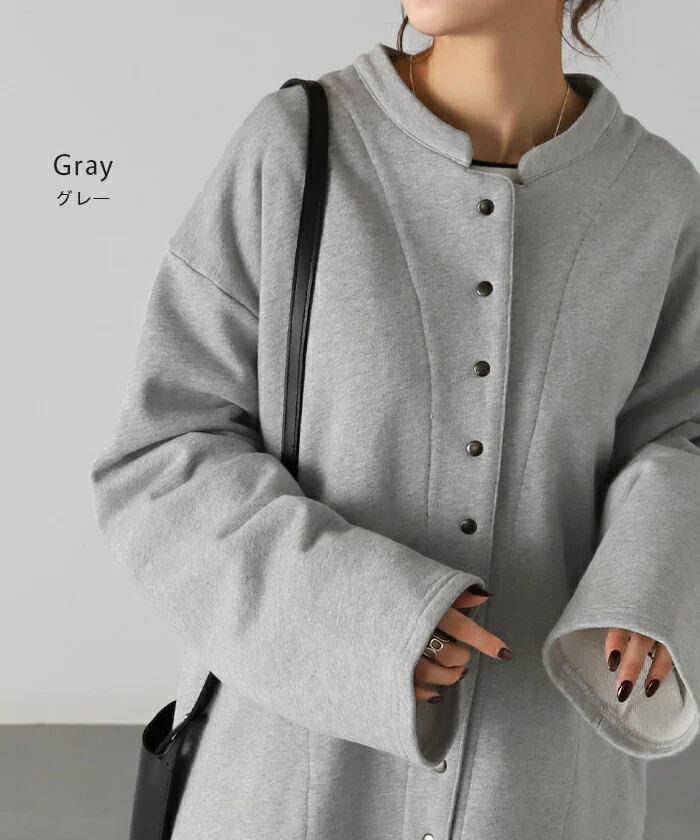 ゆるっと カーデ 感覚。「ワイド袖。」 スエット ■一部7月中旬入荷 カーディガン レディース トップス クルーネック 長袖 ライトアウター レイヤード 丸首 スナップボタン 羽織 チュニック お尻が隠れる ゆったり 大人 長め コクーン 体型カバー 黒 赤 春 夏 HUG.U - Image 14