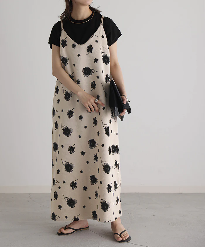【夏セール】 ワンピース キャミワンピース 花柄 ロング ■一部7月中旬入荷 ツイード レディース キャミワンピ ロングワンピース キャミ 上品 マキシワンピース シワになりにくい レイヤード ワンピ 花柄 マキシ レイヤード きれいめ Aライン 大きいサイズ 白 ベージュ 春 夏 HUG.U - Image 28