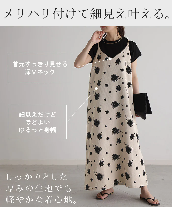 【夏セール】 ワンピース キャミワンピース 花柄 ロング ■一部7月中旬入荷 ツイード レディース キャミワンピ ロングワンピース キャミ 上品 マキシワンピース シワになりにくい レイヤード ワンピ 花柄 マキシ レイヤード きれいめ Aライン 大きいサイズ 白 ベージュ 春 夏 HUG.U - Image 8