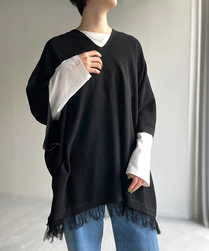 【特別価格】 ニット 3WAY 変形 ベスト トップス レイヤード 体型カバー 薄手 レディース ドルマントップス セーター ゆったり ストール ポンチョ ドルマンスリーブ 無地 ドロップショルダー 長袖 大きいサイズ お尻が隠れる チュニック グリーン 白 春 夏 HUG.U - Image 22