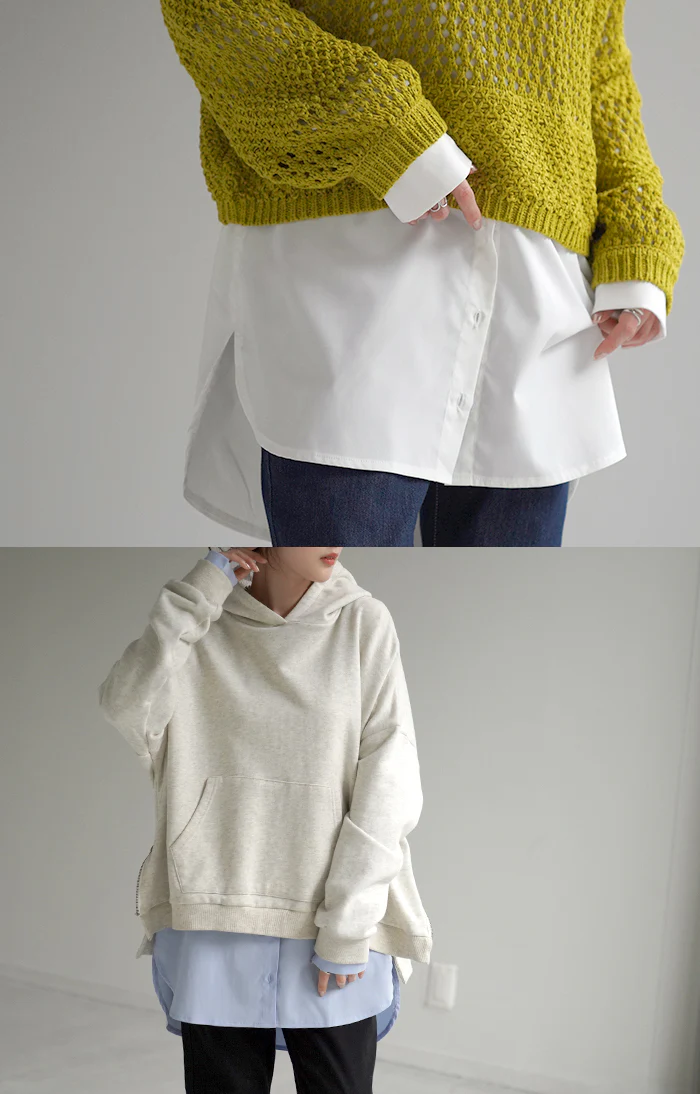 シャツ カットソー レイヤード Tシャツ レディース ロンT レイヤード風 トップス ロング ロングシャツ ブラウス フェイクシャツ レイヤードシャツ チュニック 長袖 インナー 付け裾 重ね着 クルーネック つけ裾 大きいサイズ 丸首 白 黒 春 夏 HUG.U メール便 - Image 23