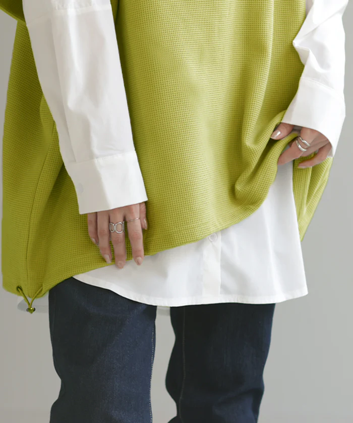 シャツ カットソー レイヤード Tシャツ レディース ロンT レイヤード風 トップス ロング ロングシャツ ブラウス フェイクシャツ レイヤードシャツ チュニック 長袖 インナー 付け裾 重ね着 クルーネック つけ裾 大きいサイズ 丸首 白 黒 春 夏 HUG.U メール便 - Image 5