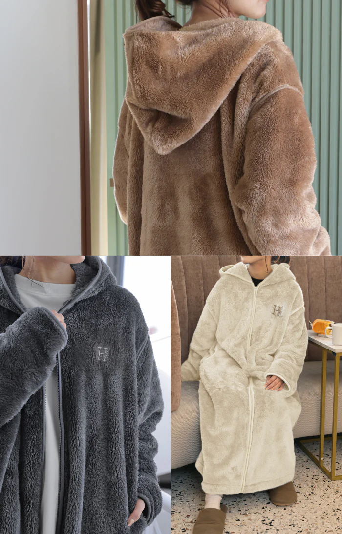 包まれ “ ふわっ 着る毛布 ” ルームウエア パジャマ 部屋着 ボア ワンピース ロング レディース ロングワンピース ロングワンピ パーカー パーカーワンピ 起毛 長袖 ルームウェア ワンマイルウエア ぽわん袖 体型カバー 大きいサイズ 春 夏 HUG.U - Image 3