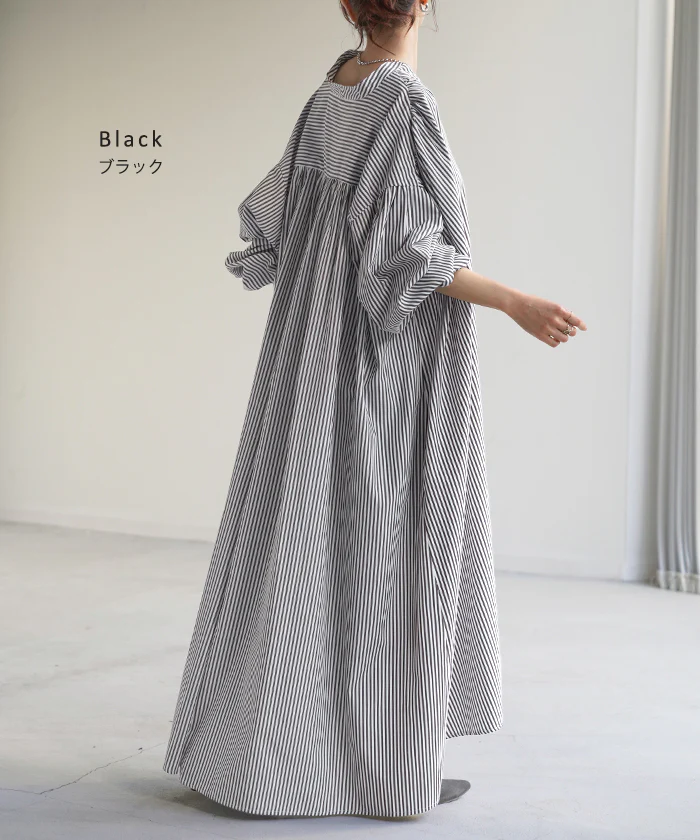 【夏セール】 ワンピ シャツ シワになりにくい ワンピース ■一部7月上旬入荷 シャツワンピ シャツワンピース ワンピース バックシャン ストライプ レディース ロング フレア ロングワンピース ギャザー Aライン マキシ 長袖 前開き 切り替え グリーン 青 黒 春 夏 HUG.U - Image 11