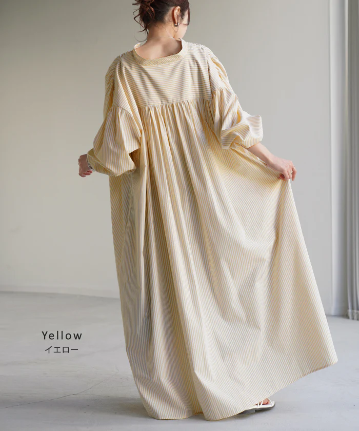 【夏セール】 ワンピ シャツ シワになりにくい ワンピース ■一部7月上旬入荷 シャツワンピ シャツワンピース ワンピース バックシャン ストライプ レディース ロング フレア ロングワンピース ギャザー Aライン マキシ 長袖 前開き 切り替え グリーン 青 黒 春 夏 HUG.U - Image 13
