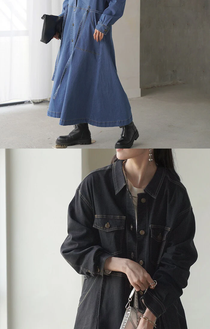 ワンピース デニム シャツ ワンピ ロング ロングワンピース デニムワンピース デニムワンピ レディース アウター 長い デニムシャツ シャツワンピース シャツワンピ ライトアウター 長袖 羽織 前開き Aライン おしゃれ 体型カバー 黒 春 夏 HUG.U - Image 19