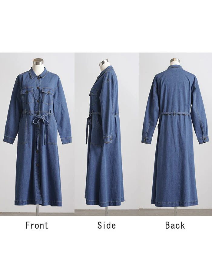 ワンピース デニム シャツ ワンピ ロング ロングワンピース デニムワンピース デニムワンピ レディース アウター 長い デニムシャツ シャツワンピース シャツワンピ ライトアウター 長袖 羽織 前開き Aライン おしゃれ 体型カバー 黒 春 夏 HUG.U - Image 21