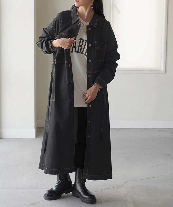 ワンピース デニム シャツ ワンピ ロング ロングワンピース デニムワンピース デニムワンピ レディース アウター 長い デニムシャツ シャツワンピース シャツワンピ ライトアウター 長袖 羽織 前開き Aライン おしゃれ 体型カバー 黒 春 夏 HUG.U - Image 27