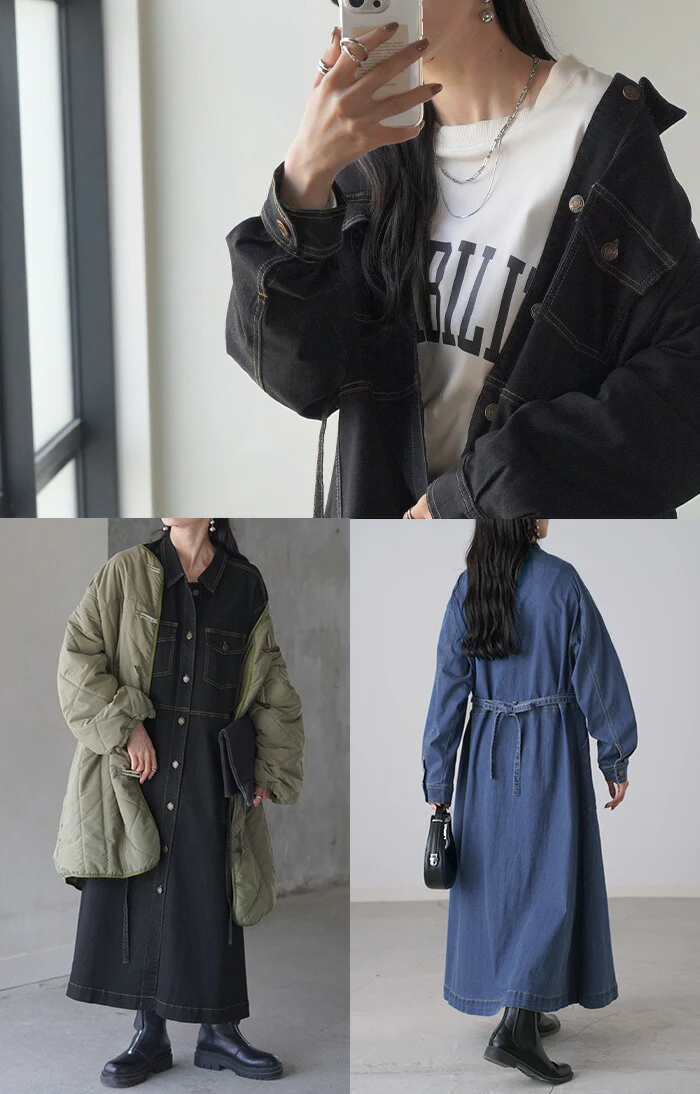 ワンピース デニム シャツ ワンピ ロング ロングワンピース デニムワンピース デニムワンピ レディース アウター 長い デニムシャツ シャツワンピース シャツワンピ ライトアウター 長袖 羽織 前開き Aライン おしゃれ 体型カバー 黒 春 夏 HUG.U - Image 9