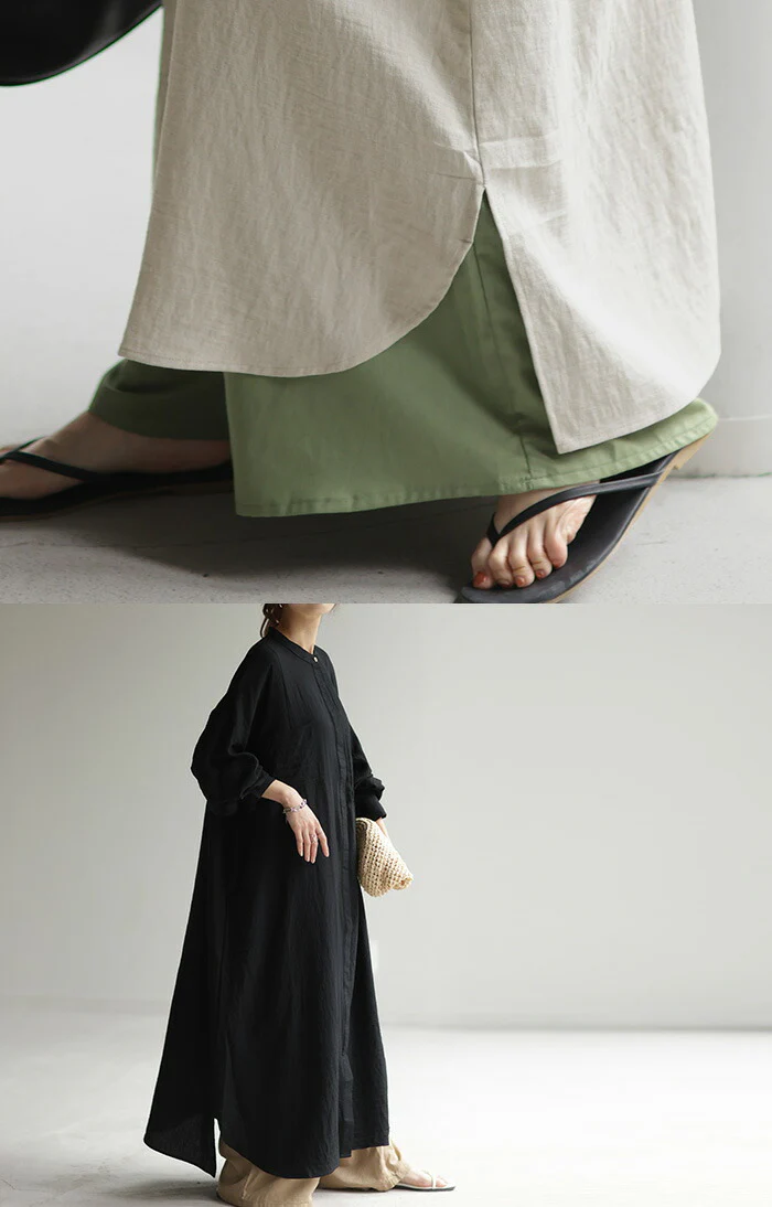 ワンピース ロング 麻混 ナチュラル シャツ ■一部7月上旬入荷 シャツワンピース ワンピ レディース ロングワンピース ロングワンピ マキシ マキシワンピース シャツワンピ Aライン ノーカラ― バンドカラー 長袖 無地 大きいサイズ ゆったり 体型カバー 黒 春 夏 HUG.U - Image 14