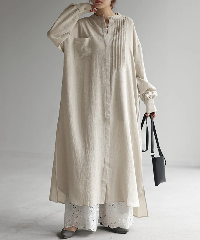 ワンピース ロング 麻混 ナチュラル シャツ ■一部7月上旬入荷 シャツワンピース ワンピ レディース ロングワンピース ロングワンピ マキシ マキシワンピース シャツワンピ Aライン ノーカラ― バンドカラー 長袖 無地 大きいサイズ ゆったり 体型カバー 黒 春 夏 HUG.U - Image 26